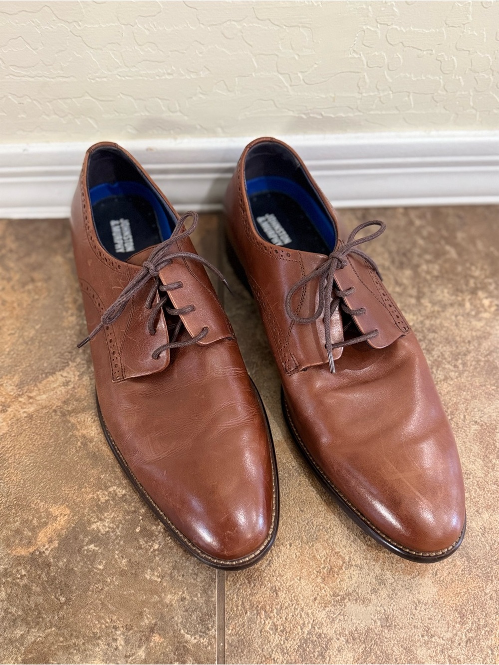 Johnston & Murphy Stockton Plain Toe Leather Oxfords Tan Brown Men's 11.5 M